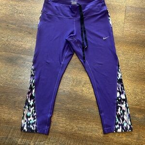 Nike Purple Dri-FIT Capri Leggings with Printed Side Panels